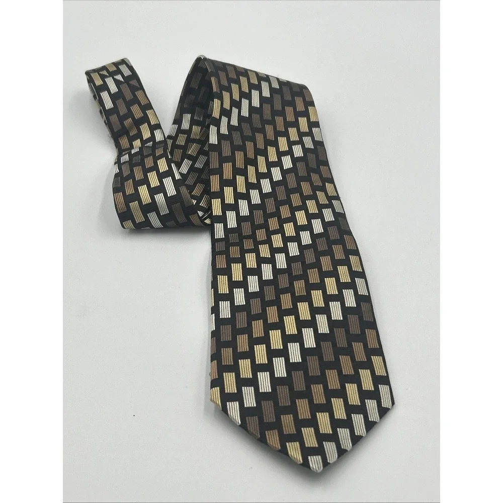 VALERIO GARATI Tie 100% Silk Hand Made ITALY, Gold, Silver, Black Luxury Necktie